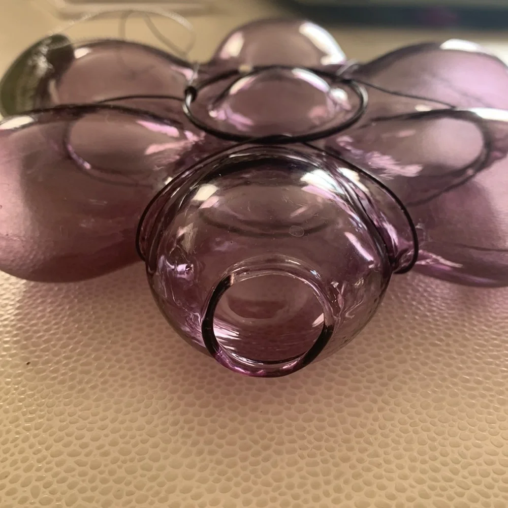 Glass Blown Ornament Purple NWT Vintage Design Style Sparkle Flower Christmas